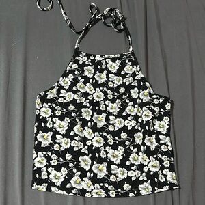 Black floral halter crop